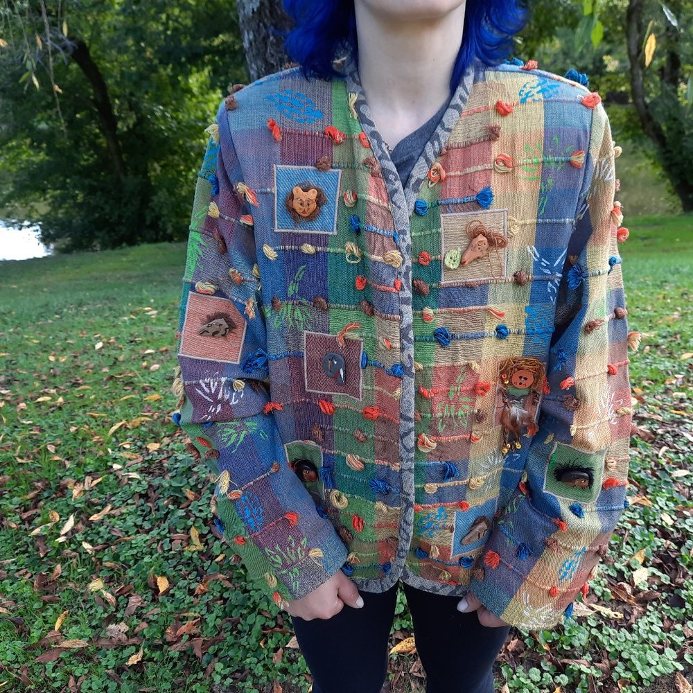 By CRYSTAL Handwoven WHIMISCAL Bright Colors Jacket Beautiful S